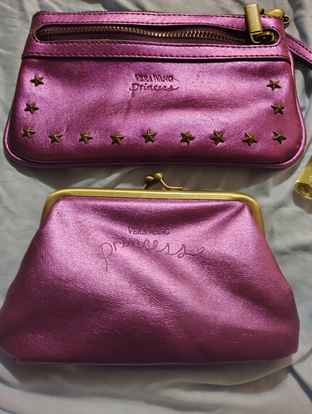 Vera Wang Metallic Purple 💜 Star-studded Wristlet & Kiss-Lock Clutch Set